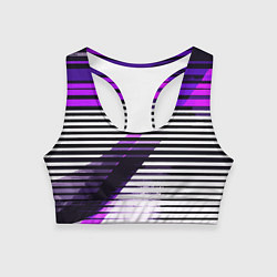 Топик спортивный женский Фиолетово-чёрные полосы на белом фоне, цвет: 3D-принт