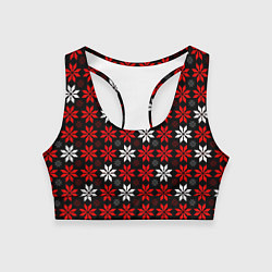 Топик спортивный женский Red and white stars on a black background, цвет: 3D-принт