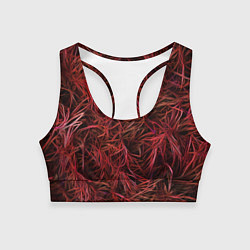 Женский спортивный топ Красная трава на чёрном фоне