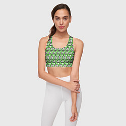 Топик спортивный женский Киберпанк шестиугольники зелёные, цвет: 3D-принт — фото 2
