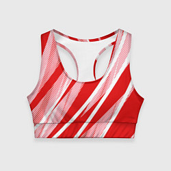 Женский спортивный топ Красно-белый абстракция с полосами