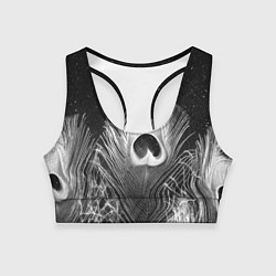 Топик спортивный женский Изогнутые белые перья павлина - чб иллюстрация, цвет: 3D-принт