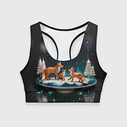 Топик спортивный женский Семья из трех лисиц, цвет: 3D-принт