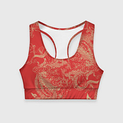 Женский спортивный топ Золотые драконы на красном