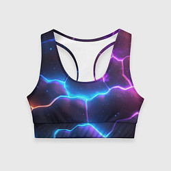 Топик спортивный женский Синие и фиолетовые молнии в разломе, цвет: 3D-принт