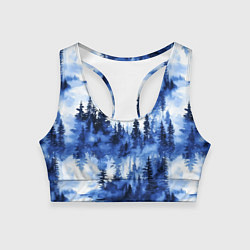 Топик спортивный женский Силуэты деревьев и отражения - акварельный лесной, цвет: 3D-принт