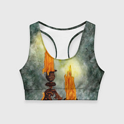 Топик спортивный женский Две горящие свечи в темноте, цвет: 3D-принт