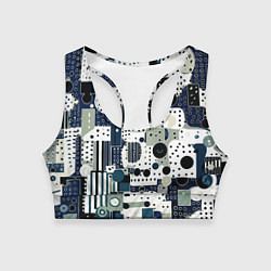 Топик спортивный женский Чёрно-белый с синий абстракция фигуры точки, цвет: 3D-принт