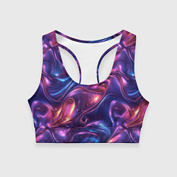Топик спортивный женский Абстрактные волны и завитки - сине-фиолетовый патт, цвет: 3D-принт