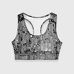 Топик спортивный женский Чёрно-белые абстракция точки полоски, цвет: 3D-принт