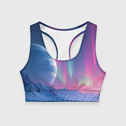 Топик спортивный женский Неоновый космос северного сияния, цвет: 3D-принт
