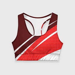 Женский спортивный топ Красно-белый абстрактный с полосами