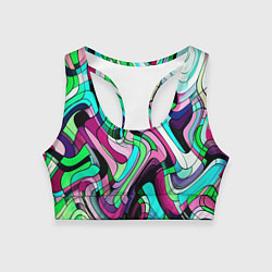 Женский спортивный топ Зелёно-розовый искажённая абстракция