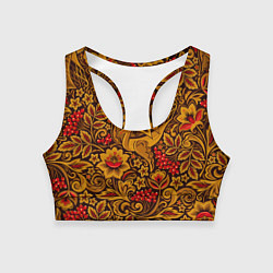 Женский спортивный топ Летучий корабль в стиле хохломской росписи