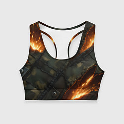 Женский спортивный топ Разорванный камуфляж с огнем