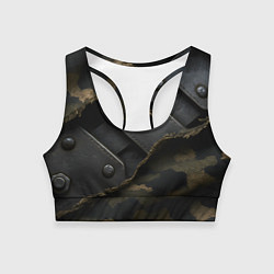 Женский спортивный топ Порванная камуфляжная ткань с металлом