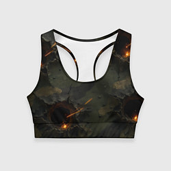 Топик спортивный женский Огненные следы от пуль на камуфляже, цвет: 3D-принт