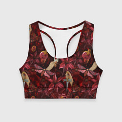 Женский спортивный топ Бордовая готика с сердцем, лилиями и мотыльками