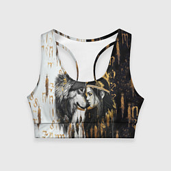Топик спортивный женский Волк и девушка индеец как инь янь, цвет: 3D-принт