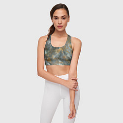 Топик спортивный женский Абстракция - strokes of gold paint on a gray backg, цвет: 3D-принт — фото 2