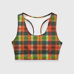 Женский спортивный топ Красно-зелёная клетка с текстурой ткани