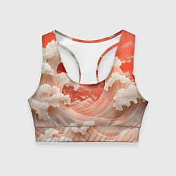Топик спортивный женский Японские красные волны, цвет: 3D-принт