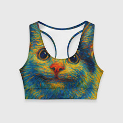 Топик спортивный женский Мемный кот в стиле Ван Гога, цвет: 3D-принт