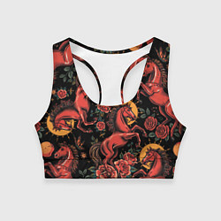 Женский спортивный топ Красная лошадь с розами