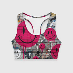 Женский спортивный топ Розовые смайлы граффити