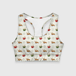 Женский спортивный топ Зимний паттерн с оленем и чашками какао