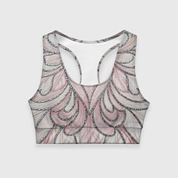 Топик спортивный женский Нежно розовый орнамент из перьев, цвет: 3D-принт