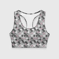 Женский спортивный топ Цветочный серо-розовый узор ретро