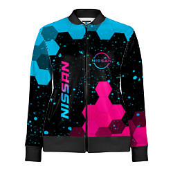 Олимпийка женская Nissan - neon gradient: символ и надпись вертикаль, цвет: 3D-черный