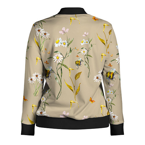 Женская олимпийка Нарисованные Цветы Ромашки и Пчёлы / 3D-Черный – фото 2