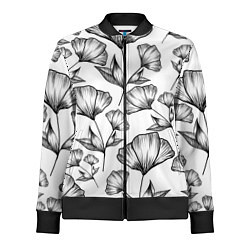 Олимпийка женская Графичные цветы на белом фоне, цвет: 3D-черный