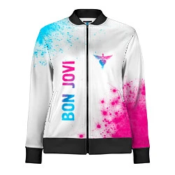 Олимпийка женская Bon Jovi neon gradient style: надпись, символ, цвет: 3D-черный