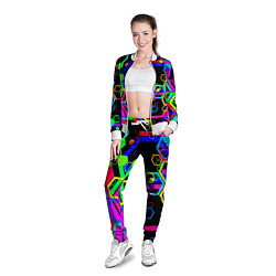Олимпийка женская Разноцветная геометрическая текстура, цвет: 3D-белый — фото 2
