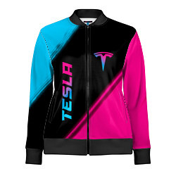 Олимпийка женская Tesla - neon gradient: надпись, символ, цвет: 3D-черный