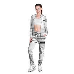 Олимпийка женская Черно белый полосатый узор с лейблом спортклуб, цвет: 3D-белый — фото 2