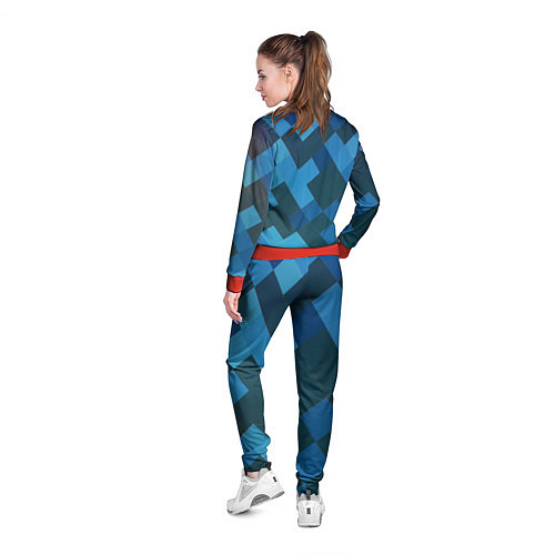 Женская олимпийка Синий прямоугольный паттерн / 3D-Красный – фото 4