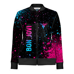Олимпийка женская Bon Jovi - neon gradient: надпись, символ, цвет: 3D-черный