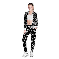 Олимпийка женская Грустные черно-белые смайлики, цвет: 3D-белый — фото 2