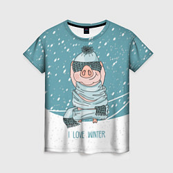 Женская футболка Pig: I love winter