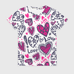 Футболка женская Love - pink hearts, цвет: 3D-принт