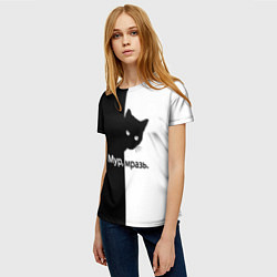 Футболка женская Черный кот, цвет: 3D-принт — фото 2