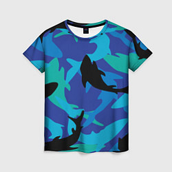 Футболка женская Акулы паттерн, цвет: 3D-принт
