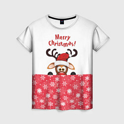 Футболка женская Оленёнок Merry Christmas, цвет: 3D-принт