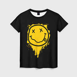 Футболка женская NIRVANA LOGO SMILE, БРЫЗГИ КРАСОК, цвет: 3D-принт