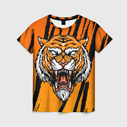 Футболка женская Разгневанный тигр голова, цвет: 3D-принт