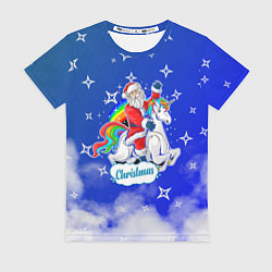 Футболка женская Новогодний Санта с Единорогом, цвет: 3D-принт